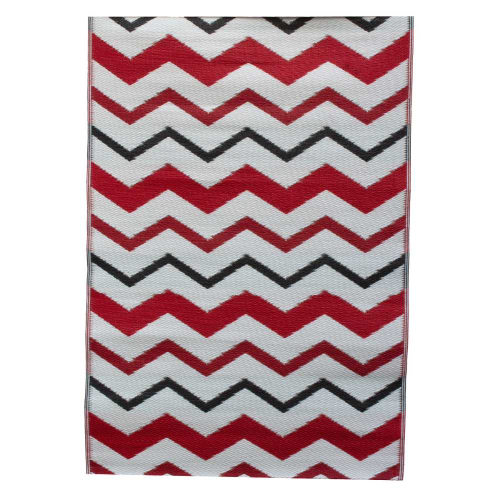 Outdoor Plastic Patio Rug Copenhagen Geo 6 x 9ft Black/White/Red<span class=' ItemWarning' style='display:block;'>Item is usually in stock, but we&#39;ll be in touch if there&#39;s a problem<br /></span>