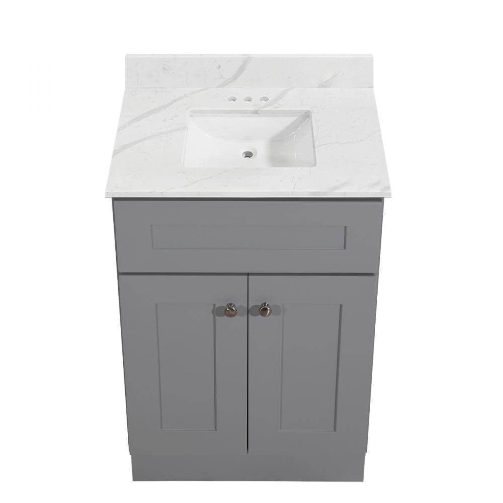 Newport Vanity w/Marble Top 2-Door 24in x 21in Light Grey<span class=' ItemWarning' style='display:block;'>Item is usually in stock, but we&#39;ll be in touch if there&#39;s a problem<br /></span>