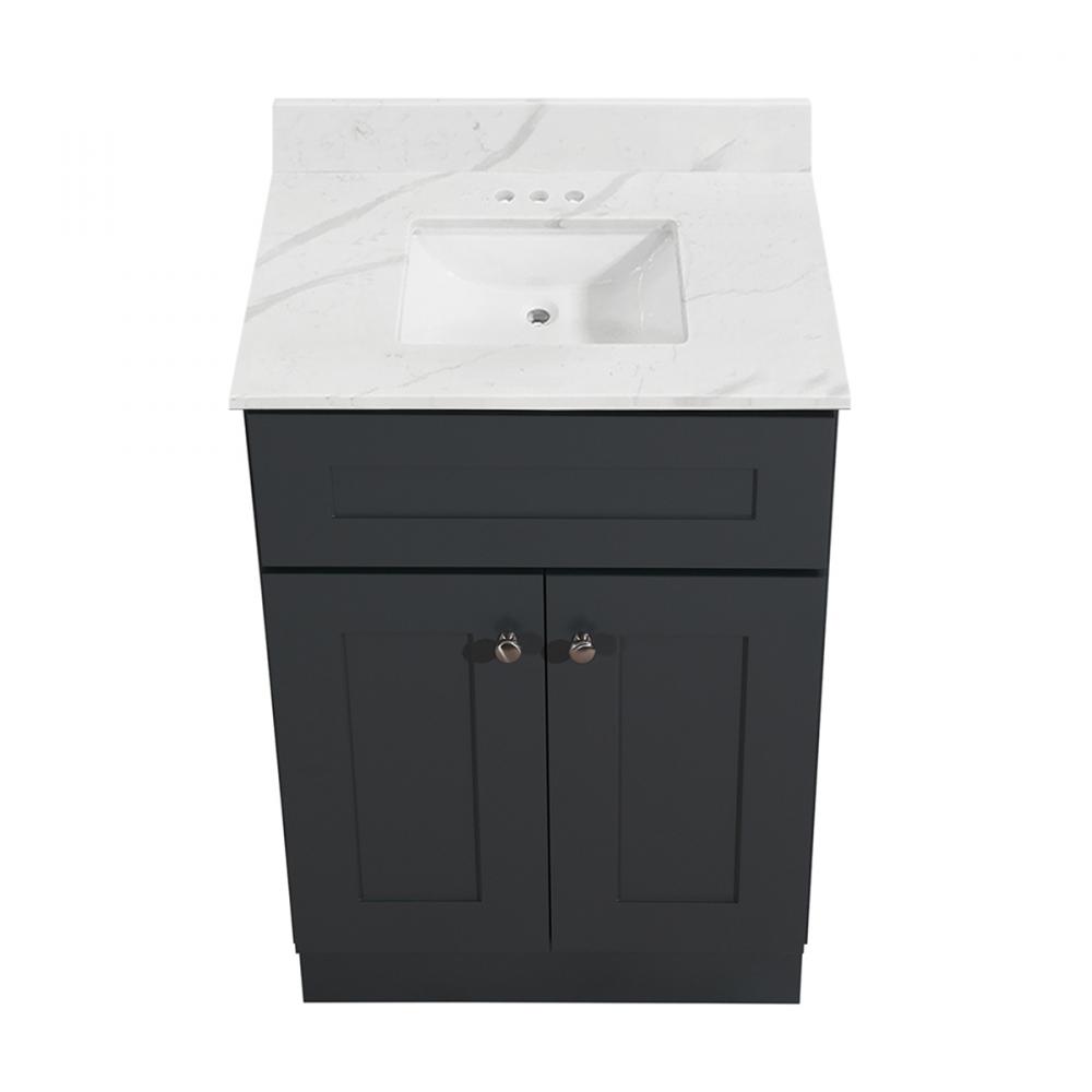 Newport Vanity w/Marble Top 2-Door 24in x 21in Dark Grey<span class=' ItemWarning' style='display:block;'>Item is usually in stock, but we&#39;ll be in touch if there&#39;s a problem<br /></span>