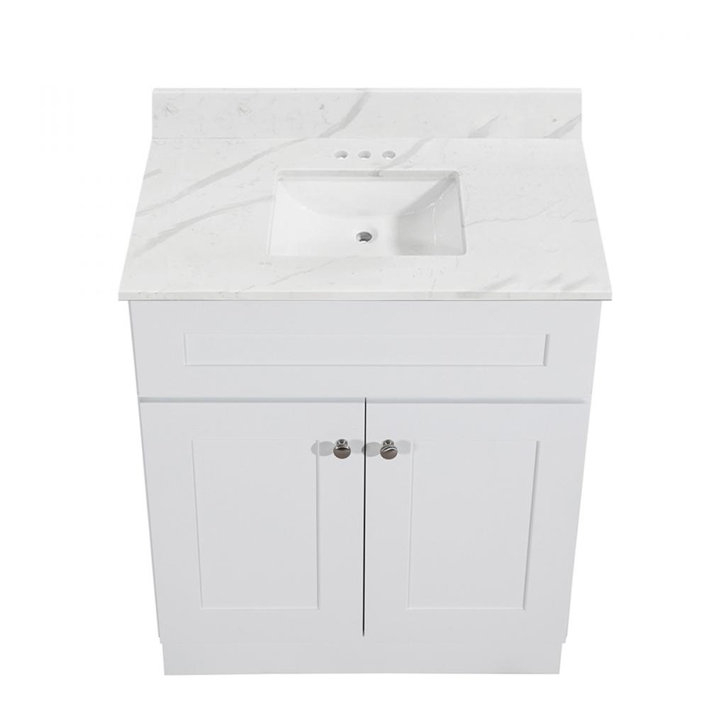 Newport Vanity w/Marble Top 2-Door 30in x 21in White<span class=' ItemWarning' style='display:block;'>Item is usually in stock, but we&#39;ll be in touch if there&#39;s a problem<br /></span>