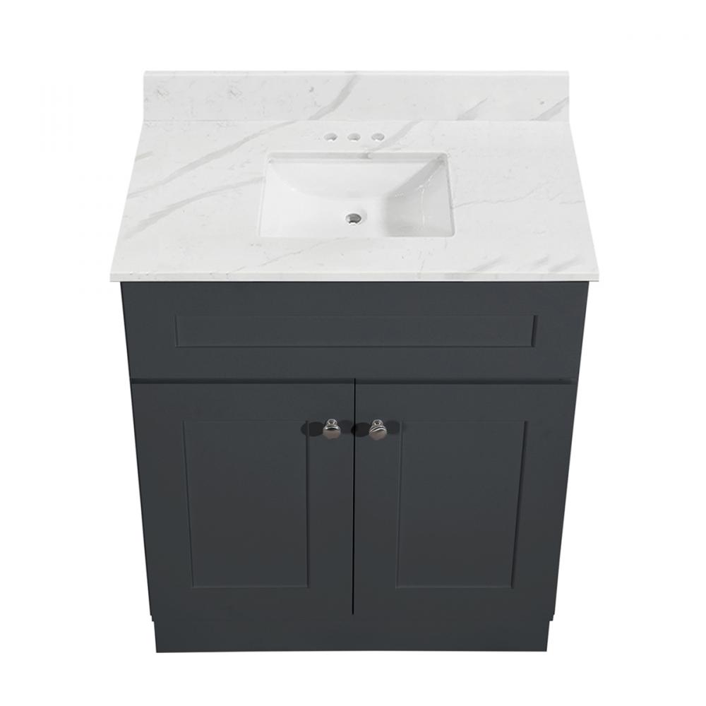 Newport Vanity w/Marble Top 2-Door 30in x 21in Dark Grey<span class=' ItemWarning' style='display:block;'>Item is usually in stock, but we&#39;ll be in touch if there&#39;s a problem<br /></span>