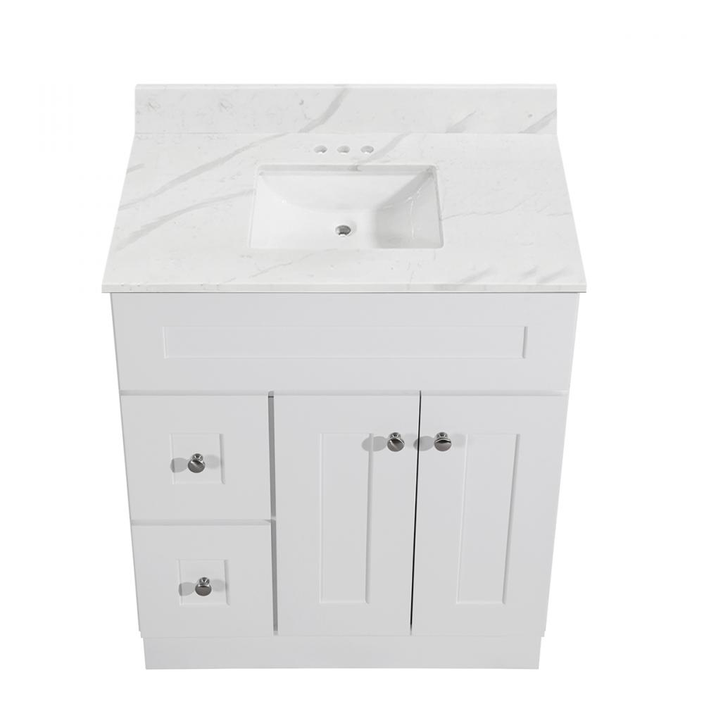 Newport Vanity Marble Top 2-Door/2-Drwr 30in x 21in White<span class=' ItemWarning' style='display:block;'>Item is usually in stock, but we&#39;ll be in touch if there&#39;s a problem<br /></span>