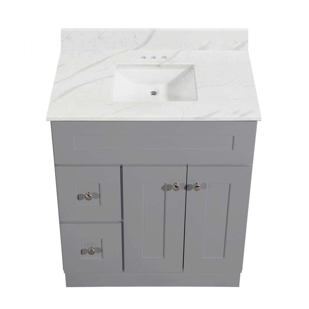 Newport Vanity Marble Top 2-Door/2-Drwr 30in x 21in Lt Gry<span class=' ItemWarning' style='display:block;'>Item is usually in stock, but we&#39;ll be in touch if there&#39;s a problem<br /></span>