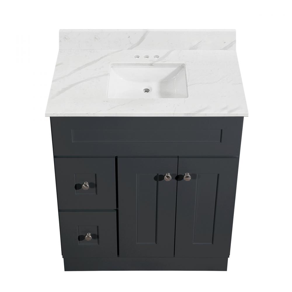 Newport Vanity Marble Top 2-Door/2-Drwr 30in x 21in Dk Gry<span class=' ItemWarning' style='display:block;'>Item is usually in stock, but we&#39;ll be in touch if there&#39;s a problem<br /></span>