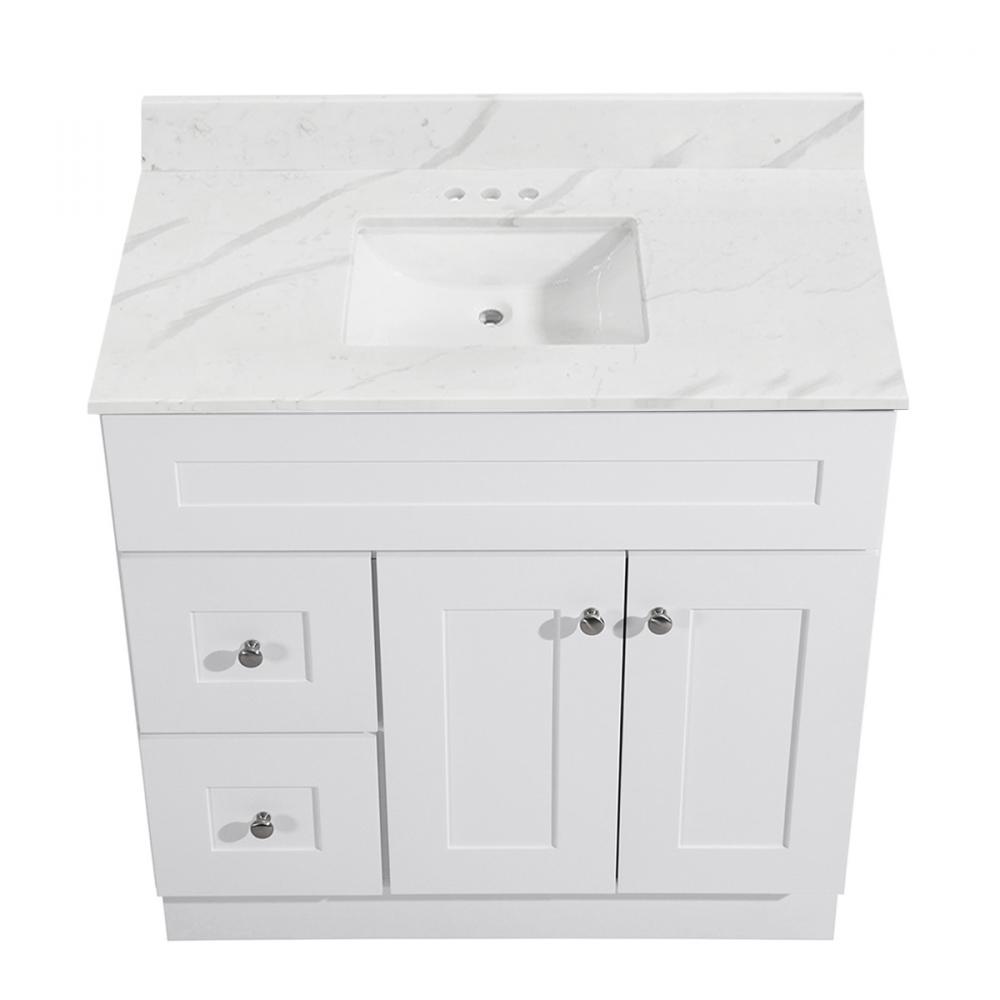 Newport Vanity Marble Top 2-Door/2-Drwr 36in x 21in White<span class=' ItemWarning' style='display:block;'>Item is usually in stock, but we&#39;ll be in touch if there&#39;s a problem<br /></span>