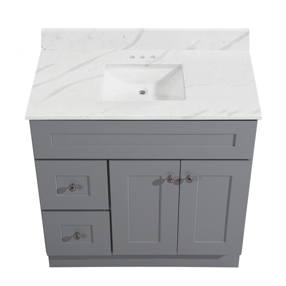 Newport Vanity Marble Top 2-Door/2-Drwr 36in x 21in Lt Gry<span class=' ItemWarning' style='display:block;'>Item is usually in stock, but we&#39;ll be in touch if there&#39;s a problem<br /></span>