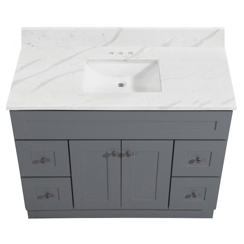 Newport Vanity Marble Top 2-Door/4-Drwr 48in x 21in Lt Gry<span class=' ItemWarning' style='display:block;'>Item is usually in stock, but we&#39;ll be in touch if there&#39;s a problem<br /></span>