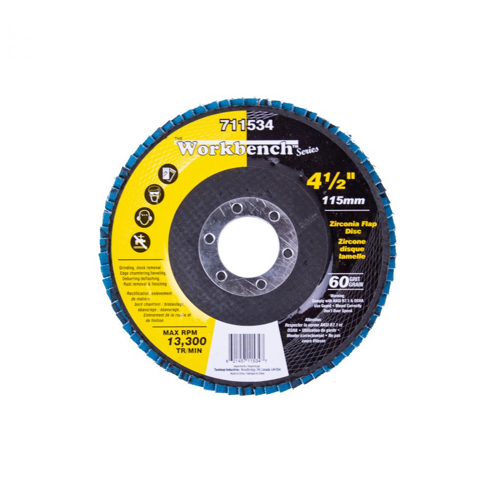 Flap Disc Zirconia 60 Grit 4½in x 7/8in<span class=' ItemWarning' style='display:block;'>Item is usually in stock, but we&#39;ll be in touch if there&#39;s a problem<br /></span>