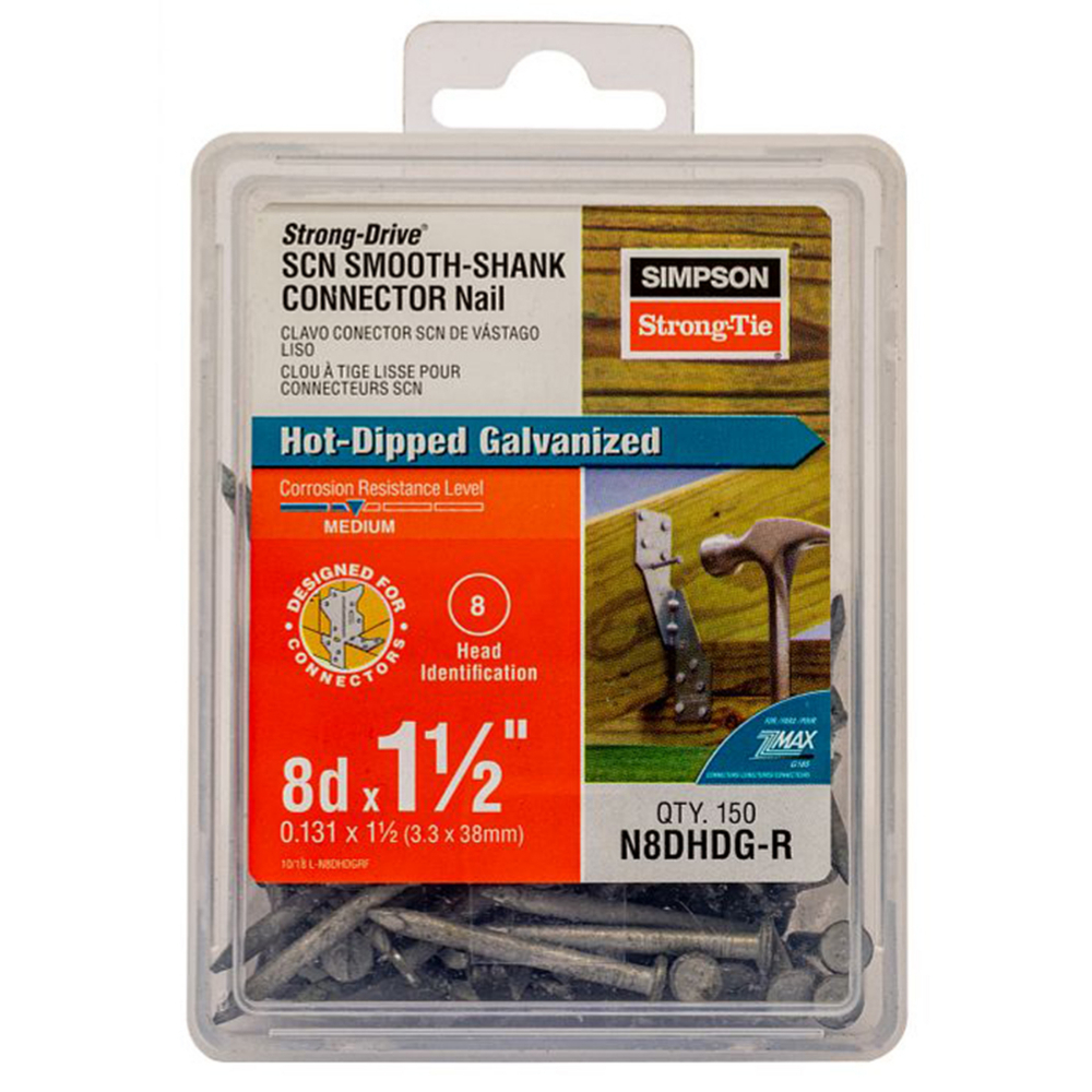 150PK Strong-Drive® HDG Smooth-Shank Connector Nail 10ga.#8 x 1½<span class=' ItemWarning' style='display:block;'>Item is usually in stock, but we&#39;ll be in touch if there&#39;s a problem<br /></span>