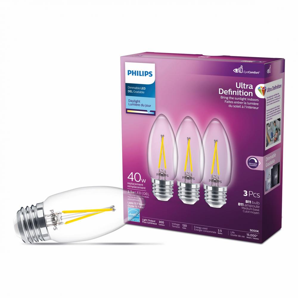 3PK Bulbs B11 Ultra Def. Chandelier LED E26 3.5W=40W Daylight<span class=' ItemWarning' style='display:block;'>Item is usually in stock, but we&#39;ll be in touch if there&#39;s a problem<br /></span>