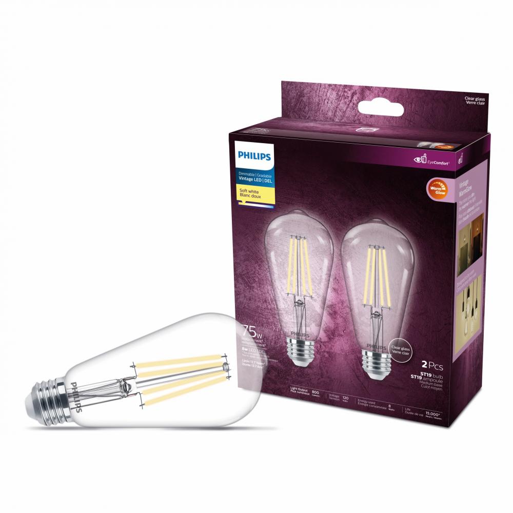 2PK Bulbs ST19 Decorative LED 8W=75W E26 Soft White<span class=' ItemWarning' style='display:block;'>Item is usually in stock, but we&#39;ll be in touch if there&#39;s a problem<br /></span>