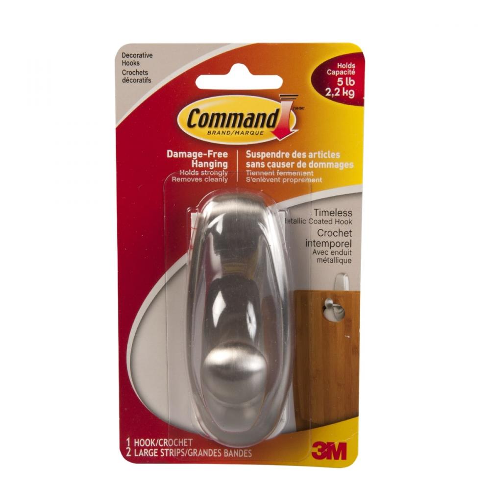 Command™ Decorative Hook Brushed Nickel Timeless Large Hook Large Strips<span class='Notice ItemWarning' style='display:block;'>Item has been discontinued<br /></span>