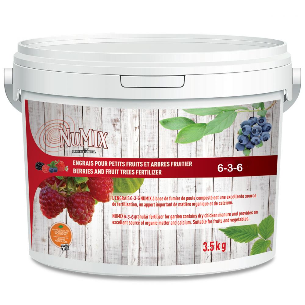 Numix Berries & Fruit Trees Fertilizer Org/OCQV Pail 3.5Kg 6-3-6<span class=' ItemWarning' style='display:block;'>Item is usually in stock, but we&#39;ll be in touch if there&#39;s a problem<br /></span>