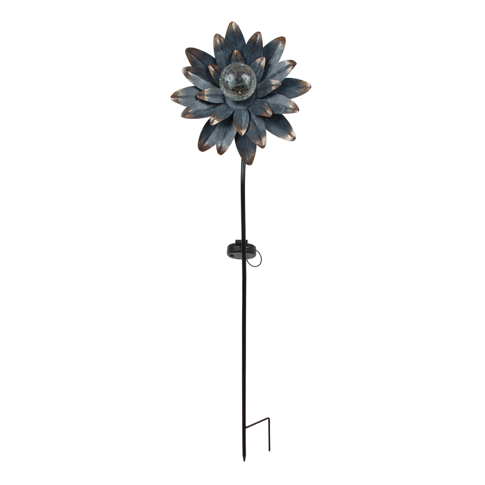 Solar Galvanized Metal & Crackle Glass Flower Stake Light<span class=' ItemWarning' style='display:block;'>Item is usually in stock, but we&#39;ll be in touch if there&#39;s a problem<br /></span>