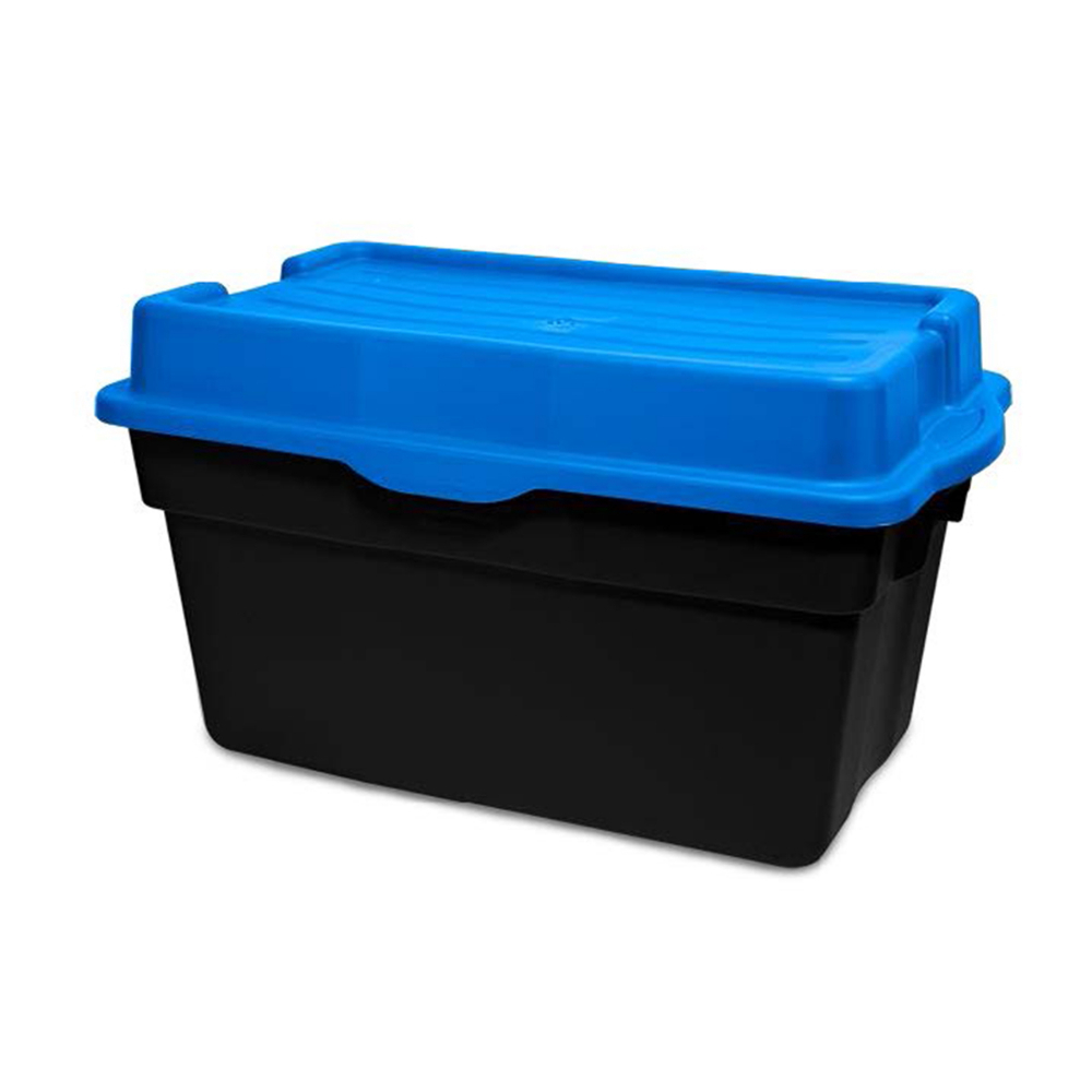 Stackable Storage Tote With Hinged Lid 132L Blue/Black<span class=' ItemWarning' style='display:block;'>Item is usually in stock, but we&#39;ll be in touch if there&#39;s a problem<br /></span>