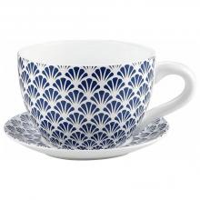 Toolway 184228 - Tea Cup Planter & Saucer Blue Seashells 10in (25.4cm)