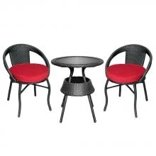 Toolway 88012405 - 3Pc Wicker Bistro Set with Red Cushions