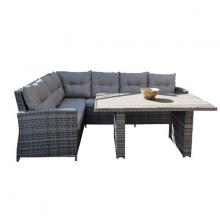 Toolway 88031500 - 3Pc Modular Wicker Dining Set with Grey Cushions Grey