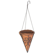 Toolway 88088669 - Scroll Cone Wire Hanging Basket with Coco Liner 10-1/2in Black