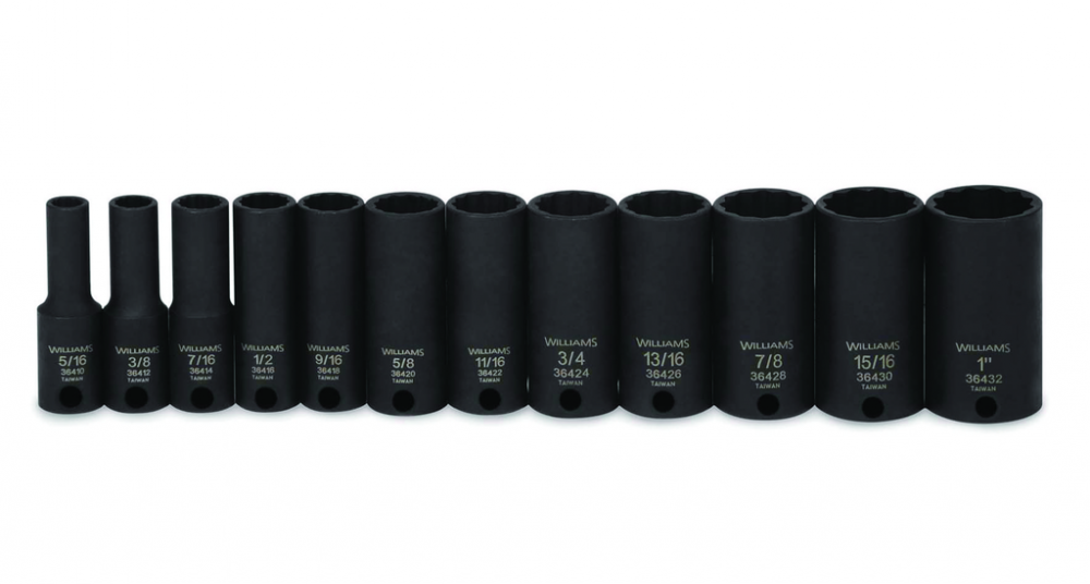 12 pc 3/8&#34; Drive 12-Point SAE Deep Socket Set on Rail and Clips<span class=' ItemWarning' style='display:block;'>Item is usually in stock, but we&#39;ll be in touch if there&#39;s a problem<br /></span>