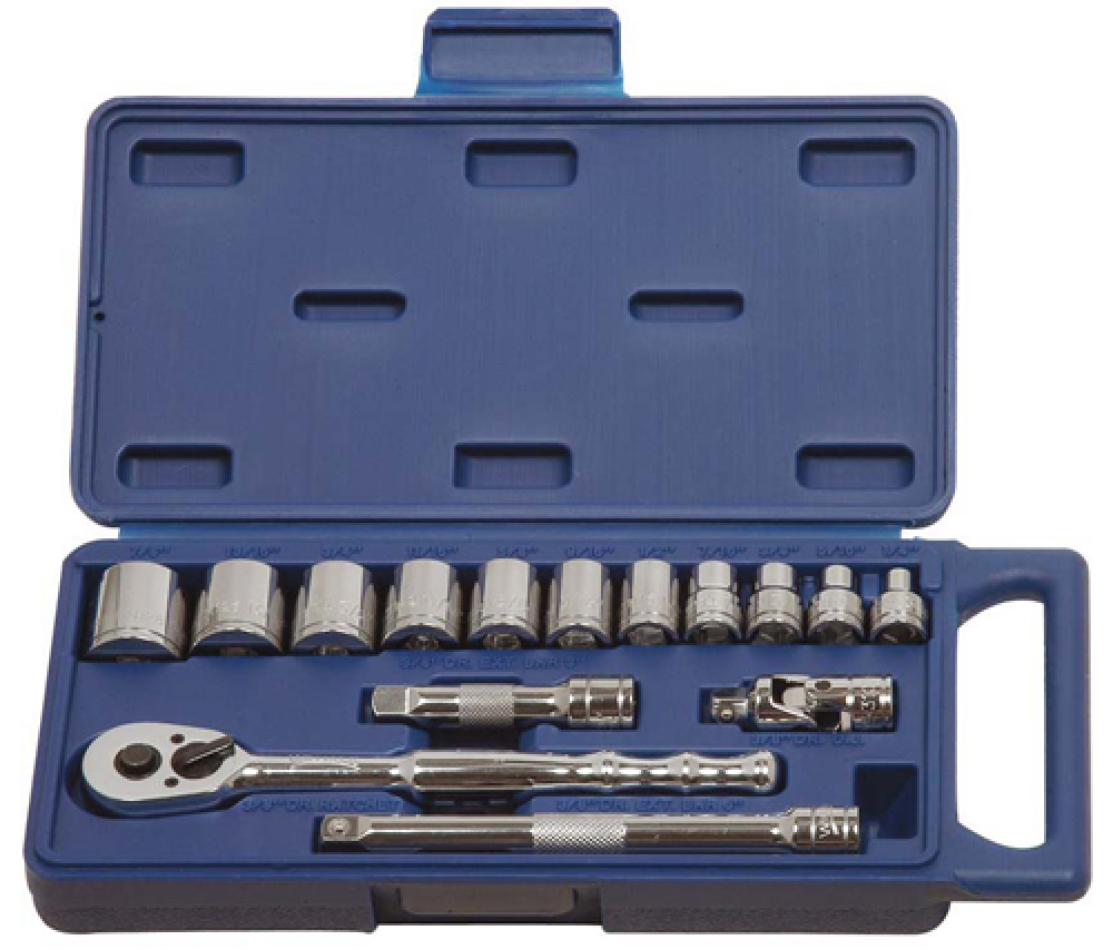 15 pc 3/8&#34; Drive -Point SAE Shallow Socket and Drive Tool Set Compact Case<span class=' ItemWarning' style='display:block;'>Item is usually in stock, but we&#39;ll be in touch if there&#39;s a problem<br /></span>