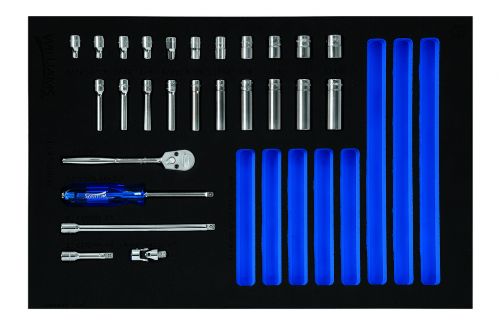 27 pc 1/4 Drive 6-Point SAE Standard Socket and Drive Tool Set in 1/3 Foam Drawer Inset<span class=' ItemWarning' style='display:block;'>Item is usually in stock, but we&#39;ll be in touch if there&#39;s a problem<br /></span>