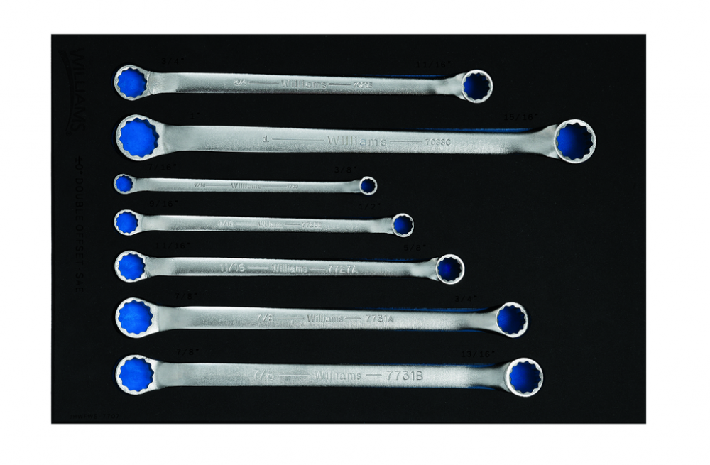 7 pc SAE Double Head 10Â° Offset Box End Wrench Set in 1/3 Foam Drawer Inset<span class=' ItemWarning' style='display:block;'>Item is usually in stock, but we&#39;ll be in touch if there&#39;s a problem<br /></span>