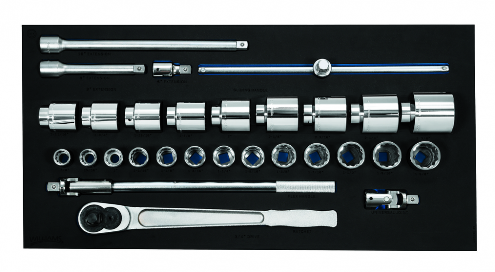 29 pc 3/4 Drive 12-Point SAE Socket and Drive Tool Set in 3/3 Foam Drawer Inset<span class=' ItemWarning' style='display:block;'>Item is usually in stock, but we&#39;ll be in touch if there&#39;s a problem<br /></span>