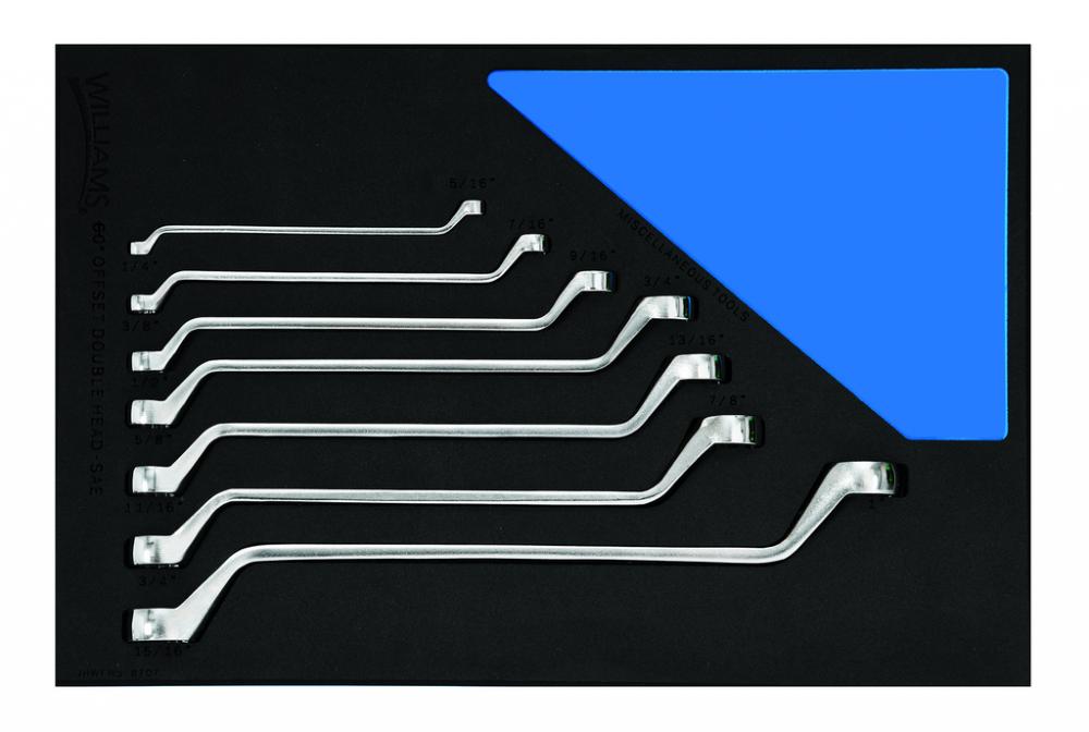 7 pc SAE Double Head 60Â° Offset Box End Wrench Set in 1/3 Foam Drawer Inset<span class=' ItemWarning' style='display:block;'>Item is usually in stock, but we&#39;ll be in touch if there&#39;s a problem<br /></span>