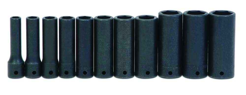 11 pc 1/2&#34; Drive 6-Point SAE Deep Impact Socket Set on Rail and Clips<span class=' ItemWarning' style='display:block;'>Item is usually in stock, but we&#39;ll be in touch if there&#39;s a problem<br /></span>