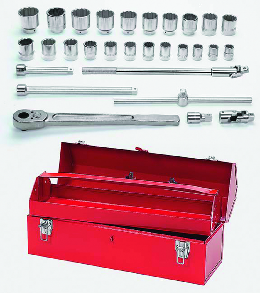 29 pc 3/4&#34; Drive 12-Point SAE Shallow Socket and Drive Tool Set in Metal Tool Box<span class=' ItemWarning' style='display:block;'>Item is usually in stock, but we&#39;ll be in touch if there&#39;s a problem<br /></span>