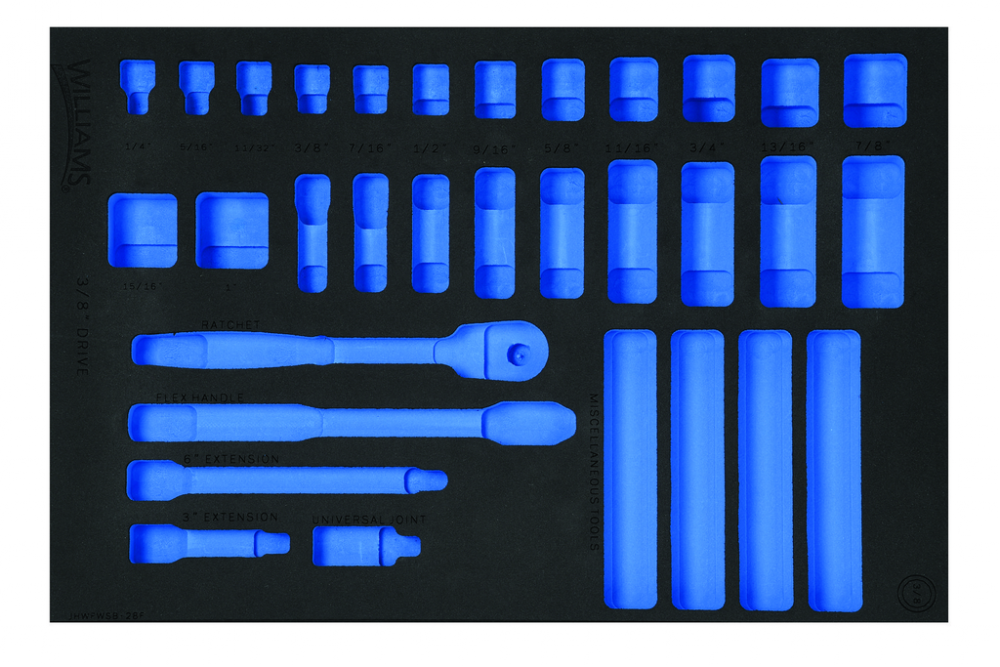 1/3 Foam Drawer Inset Only for 28 pc 3/8 Drive 12-Point SAE Shallow & Deep Socket and Drive Tool Set<span class=' ItemWarning' style='display:block;'>Item is usually in stock, but we&#39;ll be in touch if there&#39;s a problem<br /></span>