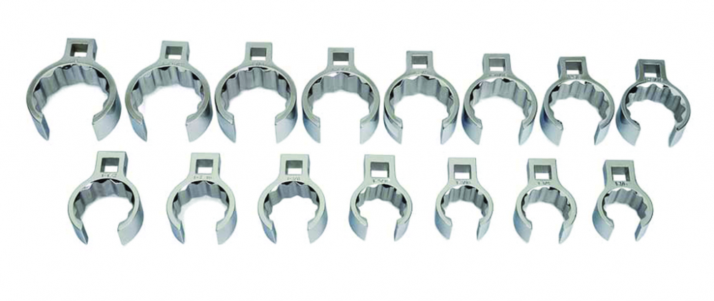 15 pc 1/2&#34; Drive 12-Point SAE Flare Nut Crowfoot Wrench Set on Rail and Clips<span class=' ItemWarning' style='display:block;'>Item is usually in stock, but we&#39;ll be in touch if there&#39;s a problem<br /></span>