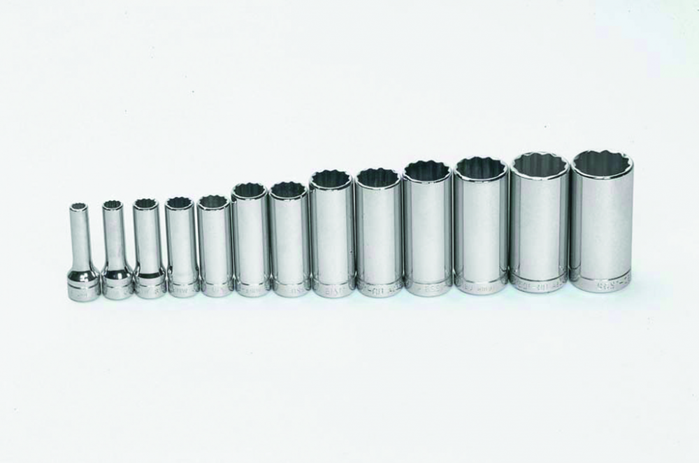 13 pc 3/8&#34; Drive 12-Point SAE Deep Socket Set on Rail and Clips<span class=' ItemWarning' style='display:block;'>Item is usually in stock, but we&#39;ll be in touch if there&#39;s a problem<br /></span>