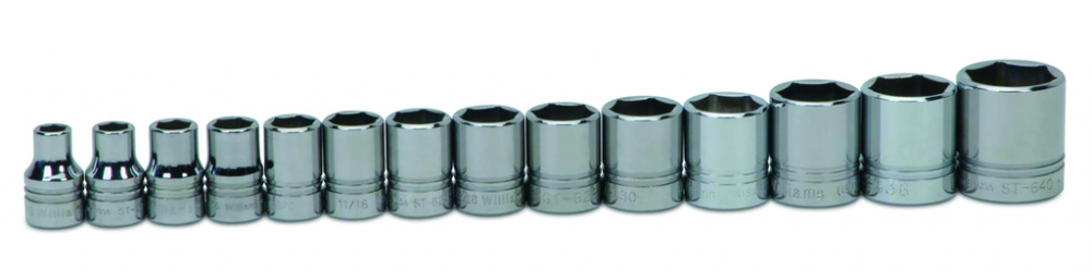 14 pc 1/2&#34; Drive 6-Point SAE Shallow Socket Set on Rail and Clips<span class=' ItemWarning' style='display:block;'>Item is usually in stock, but we&#39;ll be in touch if there&#39;s a problem<br /></span>