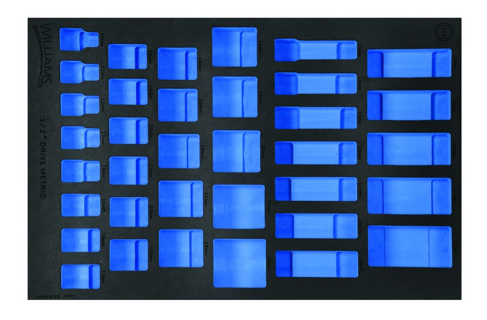 1/3 Foam Drawer Inset Only for 36 pc 1/2 Drive 12-Point Metric Shallow & Deep Socket Set<span class=' ItemWarning' style='display:block;'>Item is usually in stock, but we&#39;ll be in touch if there&#39;s a problem<br /></span>