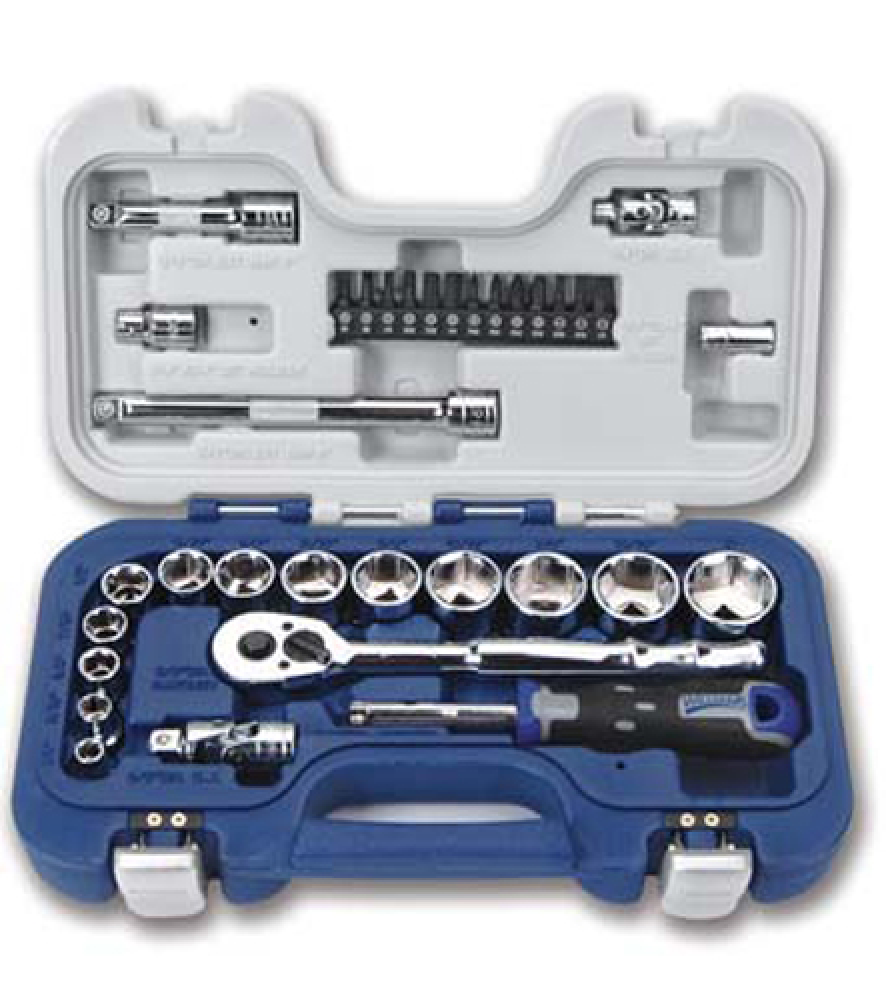 34 pc 6 Drive 6-Point SAE Basic Tool Set with 1/4&#34; Hex Screwdriver Bits packed in<span class=' ItemWarning' style='display:block;'>Item is usually in stock, but we&#39;ll be in touch if there&#39;s a problem<br /></span>