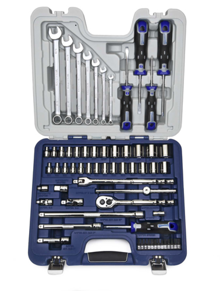 63 pc 6 and 12 Drive 6 and 12-Point SAE and Metric Socket , Screwdriver and Wrench Set<span class=' ItemWarning' style='display:block;'>Item is usually in stock, but we&#39;ll be in touch if there&#39;s a problem<br /></span>