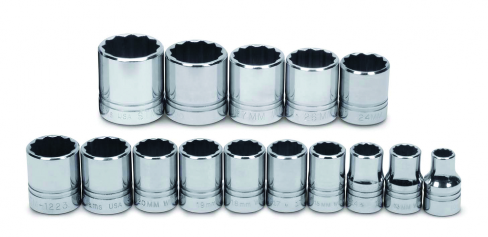 15 pc 1/2&#34; Drive 12-Point Metric Shallow Socket Set on Rail and Clips<span class=' ItemWarning' style='display:block;'>Item is usually in stock, but we&#39;ll be in touch if there&#39;s a problem<br /></span>