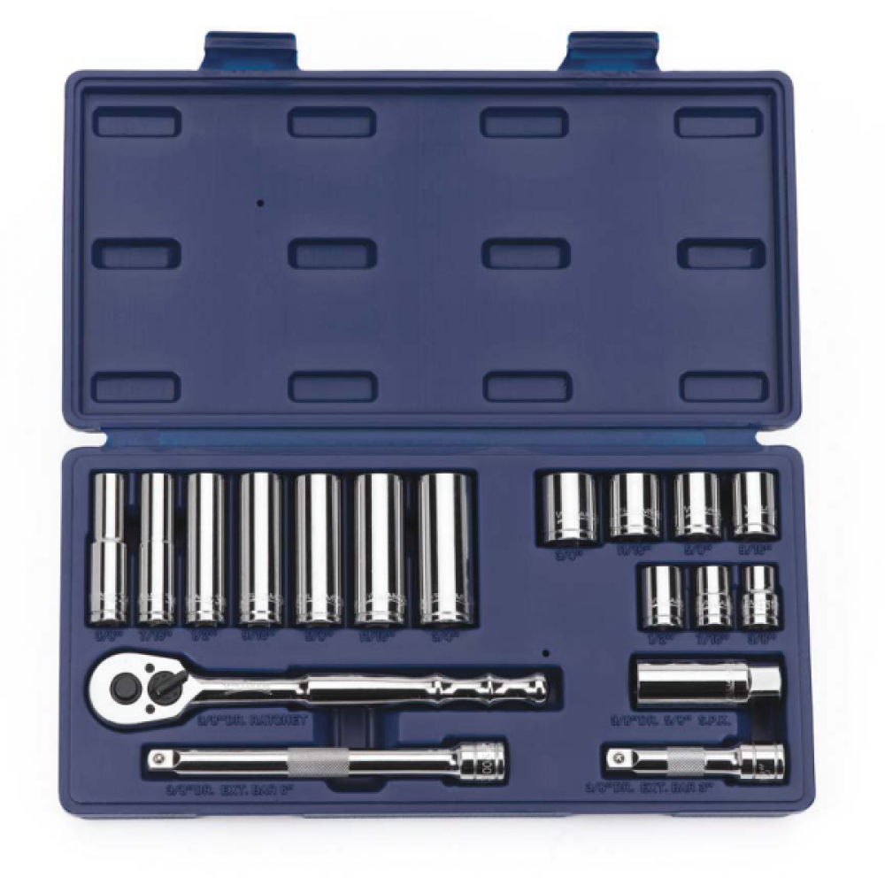 18 pc 3/8&#34; Drive -Point SAE Shallow and Deep Socket and Drive Tool Set Compact Case<span class=' ItemWarning' style='display:block;'>Item is usually in stock, but we&#39;ll be in touch if there&#39;s a problem<br /></span>