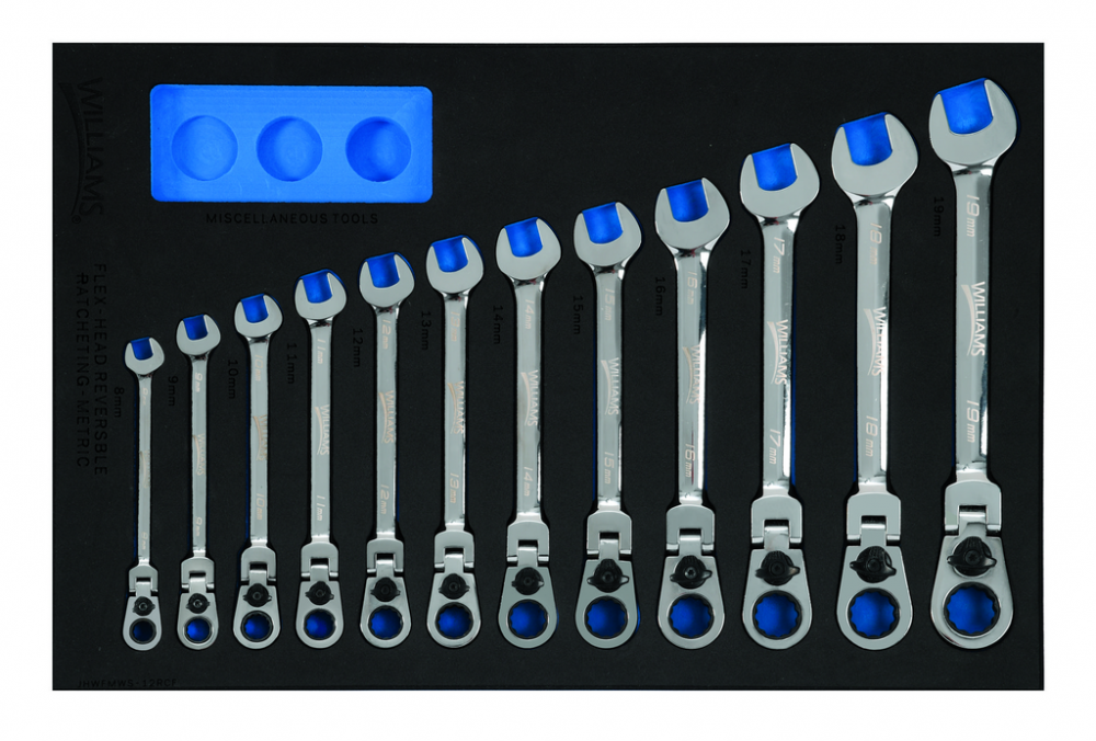 12 pc Metric Ratcheting Combination Wrench Set in 1/3 Foam Drawer Inset ( 8-19 mm)<span class=' ItemWarning' style='display:block;'>Item is usually in stock, but we&#39;ll be in touch if there&#39;s a problem<br /></span>