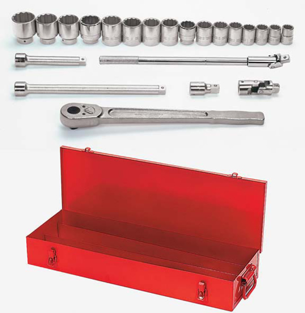 22 pc 3/4&#34; Drive 12-Point SAE Shallow Socket and Drive Tool Set in Metal Tool Box<span class=' ItemWarning' style='display:block;'>Item is usually in stock, but we&#39;ll be in touch if there&#39;s a problem<br /></span>