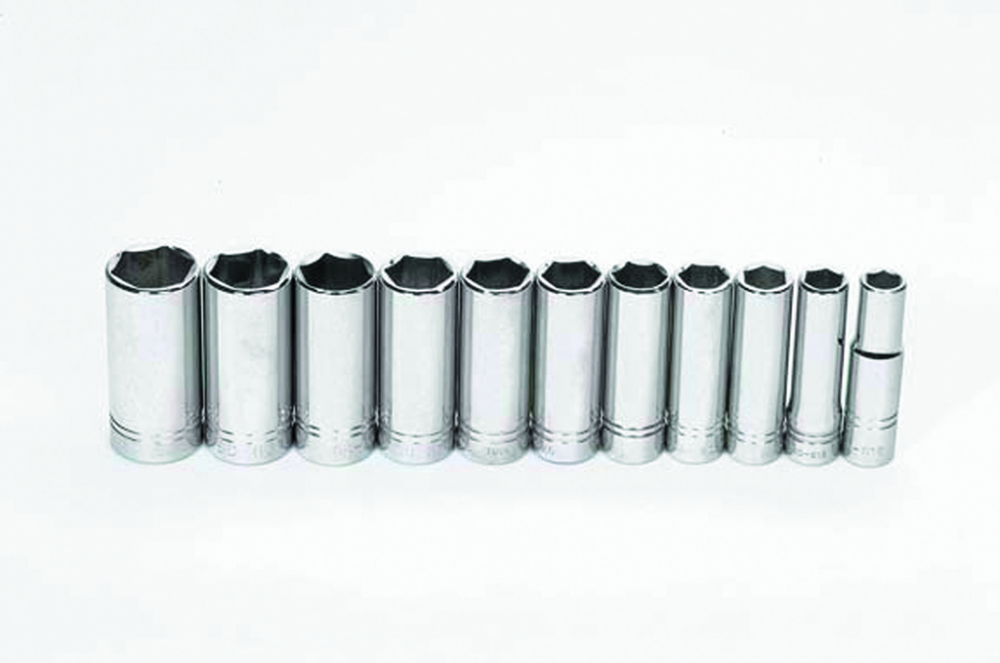 11 pc 1/2&#34; Drive 6-Point SAE Deep Socket Set on Rail and Clips<span class=' ItemWarning' style='display:block;'>Item is usually in stock, but we&#39;ll be in touch if there&#39;s a problem<br /></span>