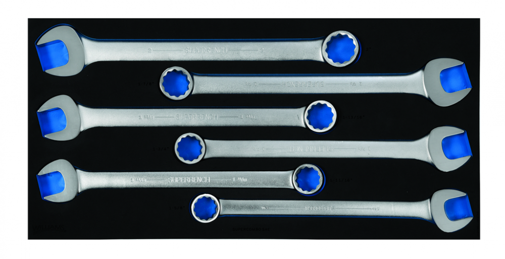 6 pc SAE 12-Point SUPERCOMBO® Combination Wrench Set in 3/3 Foam Drawer Inset (1-5/8 to 2)<span class=' ItemWarning' style='display:block;'>Item is usually in stock, but we&#39;ll be in touch if there&#39;s a problem<br /></span>