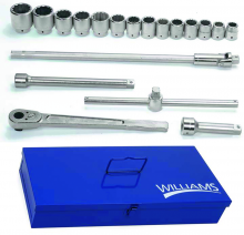 Williams JHWWSX-20 - 19 pc 1" Drive -Point SAE Shallow Socket and Drive Tool Set Packed Cardboard Box