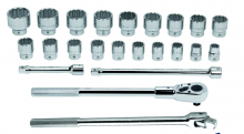 Williams JHW33915 - 23 pc 3/4" Drive -Point Metric Shallow Socket and Drive Tool Set on Rail and Clips