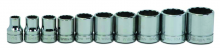 Williams JHWWSB-10RC - 10 pc 3/8" Drive 12-Point SAE Shallow Socket Set on Rail and Clips