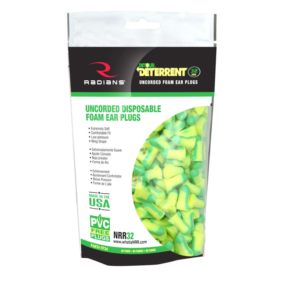 Deterrent® 32 Disposable Foam Earplugs - Uncorded - 50 Pair Bag<span class=' ItemWarning' style='display:block;'>Item is usually in stock, but we&#39;ll be in touch if there&#39;s a problem<br /></span>