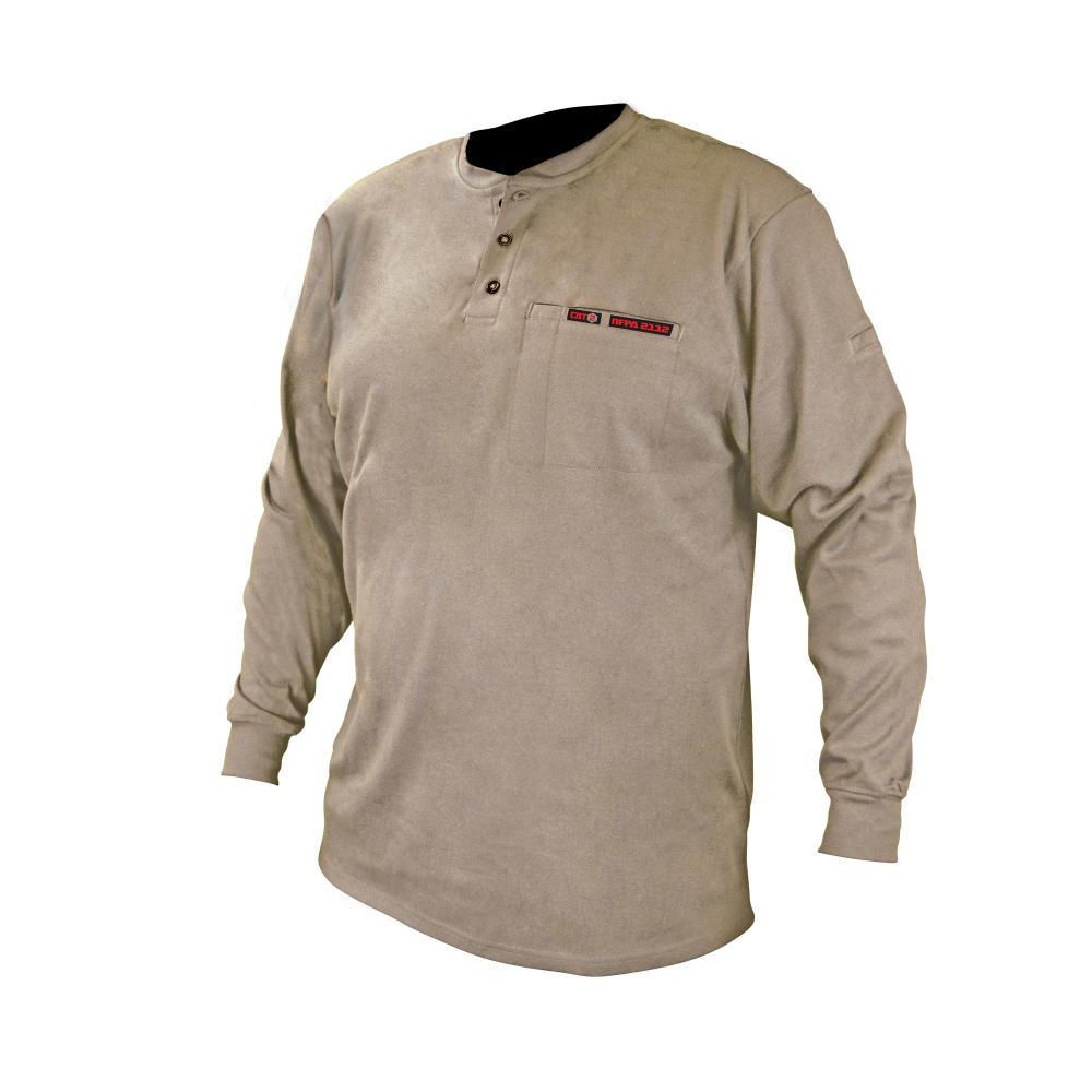 FRS-002 VolCore™ Long Sleeve Cotton Henley FR Shirt - Khaki - Size 5X<span class=' ItemWarning' style='display:block;'>Item is usually in stock, but we&#39;ll be in touch if there&#39;s a problem<br /></span>