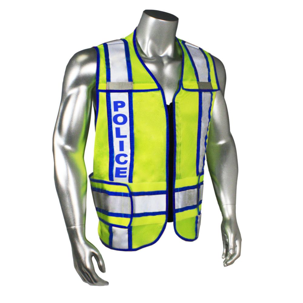 LHV-207-3G Police Safety Vest - Police - Blue Trim - Green - Size M-XL<span class=' ItemWarning' style='display:block;'>Item is usually in stock, but we&#39;ll be in touch if there&#39;s a problem<br /></span>